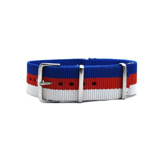 HNS Blue & Red & White Strip Heavy Duty Ballistic Nylon Watch Strap With Polished Stainless Steel Buckle
