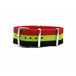 HNS Belgium Flag Red Yellow Black Strip Heavy Duty Ballistic Nylon Watch Strap With Polished Stainless Steel Buckle