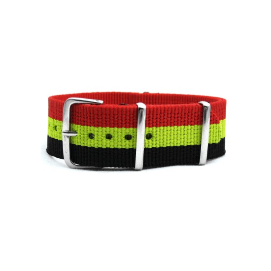 HNS Belgium Flag Red Yellow Black Strip Heavy Duty Ballistic Nylon Watch Strap With Polished Stainless Steel Buckle