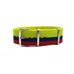 HNS Colombia Flag Yellow Blue Red Strip Heavy Duty Ballistic Nylon Watch Strap With Polished Stainless Steel Buckle
