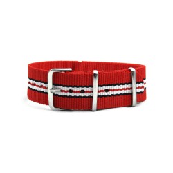 HNS Red Navy White Red Strip Heavy Duty Ballistic Nylon Watch Strap With Polished Stainless Steel Buckle