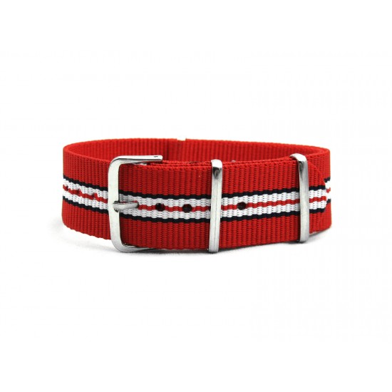 HNS Red Navy White Red Strip Heavy Duty Ballistic Nylon Watch Strap With Polished Stainless Steel Buckle