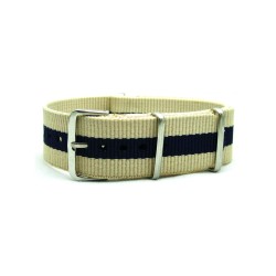 HNS Beige & Navy Strip Heavy Duty Ballistic Nylon Watch Strap With Polished Stainless Steel Buckle