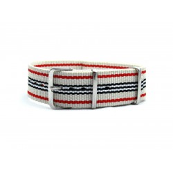 HNS Beige Red Black White Strip Heavy Duty Ballistic Nylon Watch Strap With Polished Stainless Steel Buckle