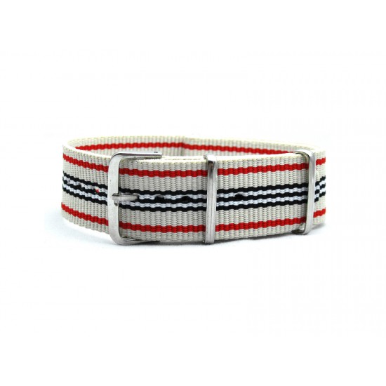 HNS Beige Red Black White Strip Heavy Duty Ballistic Nylon Watch Strap With Polished Stainless Steel Buckle