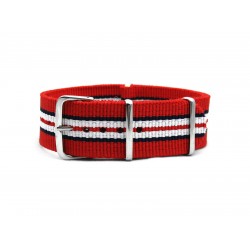 HNS Red Black White Red Strip Heavy Duty Ballistic Nylon Watch Strap With Polished Stainless Steel Buckle