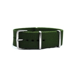 HNS Olive Drab  Heavy Duty Ballistic Nylon Watch Strap With Polished Stainless Steel Buckle