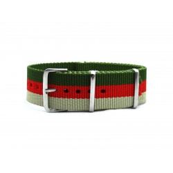 HNS Olive & Red &  Khaki Strip Heavy Duty Ballistic Nylon Watch Strap With Polished Stainless Steel Buckle