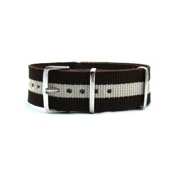 HNS Brown & Beige Strip Heavy Duty Ballistic Nylon Watch Strap With Polished Stainless Steel Buckle
