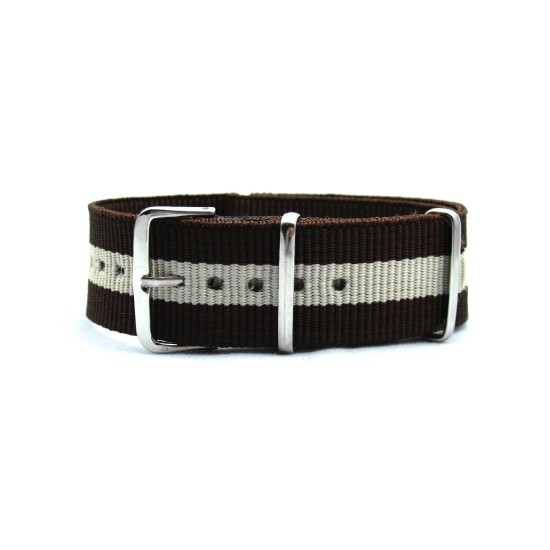 HNS Brown & Beige Strip Heavy Duty Ballistic Nylon Watch Strap With Polished Stainless Steel Buckle