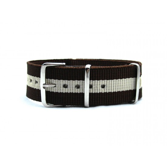HNS Brown & Beige Strip Heavy Duty Ballistic Nylon Watch Strap With Polished Stainless Steel Buckle
