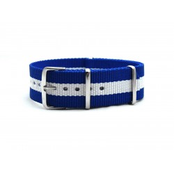 HNS Blue & White Strip Heavy Duty Ballistic Nylon Watch Strap With Polished Stainless Steel Buckle