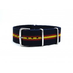 HNS Navy & Red & Yellow Strip Heavy Duty Ballistic Nylon Watch Strap With Polished Stainless Steel Buckle