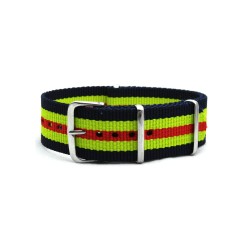 HNS Navy & Yellow & Red Strip Heavy Duty Ballistic Nylon Watch Strap With Polished Stainless Steel Buckle