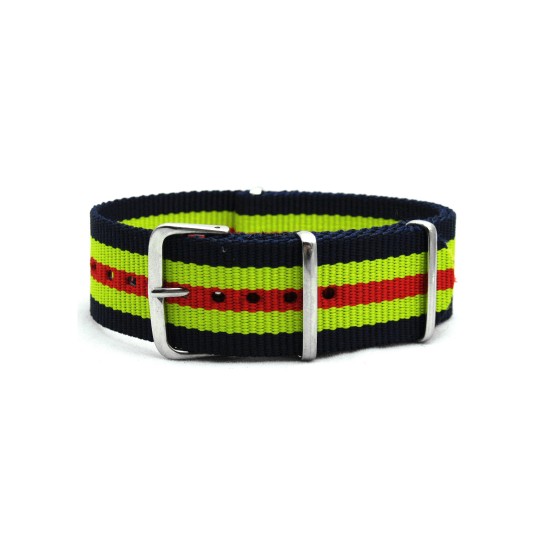 HNS Navy & Yellow & Red Strip Heavy Duty Ballistic Nylon Watch Strap With Polished Stainless Steel Buckle