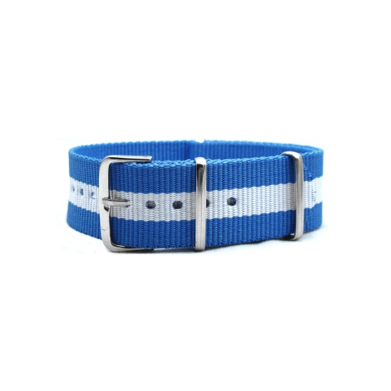 HNS Argentina Flag Light Blue & White Strip Heavy Duty Ballistic Nylon Watch Strap With Polished Stainless Steel Buckle
