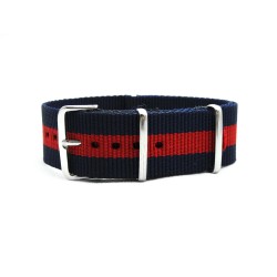 HNS Navy & Red Strip Heavy Duty Ballistic Nylon Watch Strap With Polished Stainless Steel Buckle