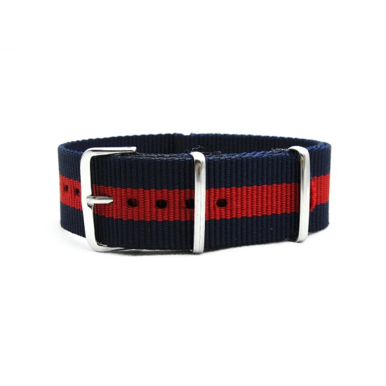 HNS Navy & Red Strip Heavy Duty Ballistic Nylon Watch Strap With Polished Stainless Steel Buckle