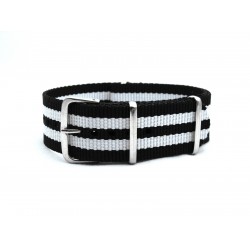 HNS Black & White Strip Heavy Duty Ballistic Nylon Watch Strap With Polished Stainless Steel Buckle