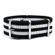 HNS Black & White Strip Heavy Duty Ballistic Nylon Watch Strap With Polished Stainless Steel Buckle