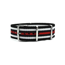 HNS Black & White & Navy & Red Strip Heavy Duty Ballistic Nylon Watch Strap With Polished Stainless Steel Buckle