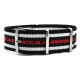 HNS Black & White & Navy & Red Strip Heavy Duty Ballistic Nylon Watch Strap With Polished Stainless Steel Buckle