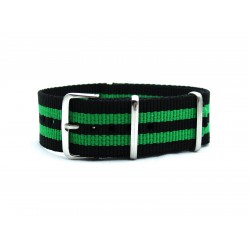 HNS Black & Green Strip Heavy Duty Ballistic Nylon Watch Strap With Polished Stainless Steel Buckle