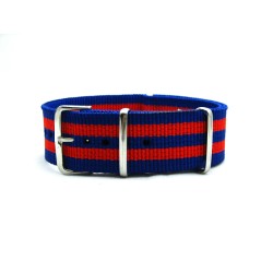 HNS Blue & Red Strip Heavy Duty Ballistic Nylon Watch Strap With Polished Stainless Steel Buckle