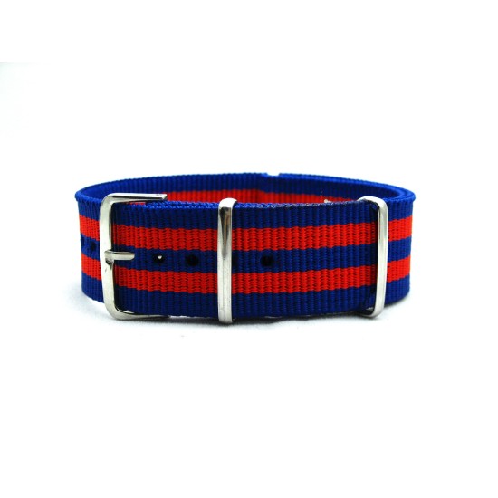 HNS Blue & Red Strip Heavy Duty Ballistic Nylon Watch Strap With Polished Stainless Steel Buckle