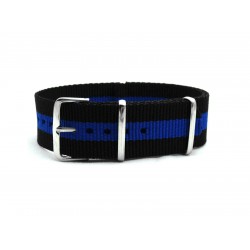HNS Black & Blue Strip Heavy Duty Ballistic Nylon Watch Strap With Polished Stainless Steel Buckle