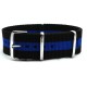 HNS Black & Blue Strip Heavy Duty Ballistic Nylon Watch Strap With Polished Stainless Steel Buckle