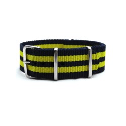 HNS Navy & Yellow Strip Heavy Duty Ballistic Nylon Watch Strap With Polished Stainless Steel Buckle