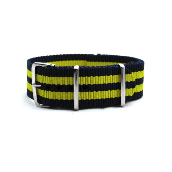 HNS Navy & Yellow Strip Heavy Duty Ballistic Nylon Watch Strap With Polished Stainless Steel Buckle