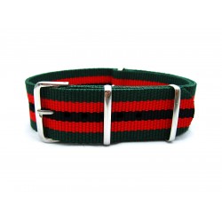 HNS Green & Red & Black Strip Heavy Duty Ballistic Nylon Watch Strap With Polished Stainless Steel Buckle