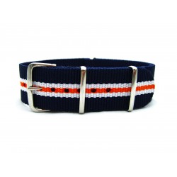 HNS Navy & White & Orange Strip Heavy Duty Ballistic Nylon Watch Strap With Polished Stainless Steel Buckle