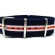 HNS Navy & White & Orange Strip Heavy Duty Ballistic Nylon Watch Strap With Polished Stainless Steel Buckle