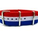 HNS France Flag Red & White & Blue Strip Heavy Duty Ballistic Nylon Watch Strap With Polished Stainless Steel Buckle