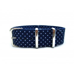 HNS Double Graphic Printed White Dots Navy BG Heavy Duty Ballistic Nylon Watch Strap With Polished Stainless Steel Buckle