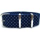 HNS Double Graphic Printed White Dots Navy BG Heavy Duty Ballistic Nylon Watch Strap With Polished Stainless Steel Buckle
