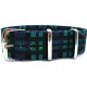 HNS Double Graphic Printed Green Mix Black and Blue Grids Heavy Duty Ballistic Nylon Watch Strap With Polished Stainless Steel Buckle