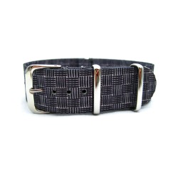 HNS Double Graphic Printed Vintage Grey Box Plaid  Heavy Duty Ballistic Nylon Watch Strap With Polished Stainless Steel Buckle