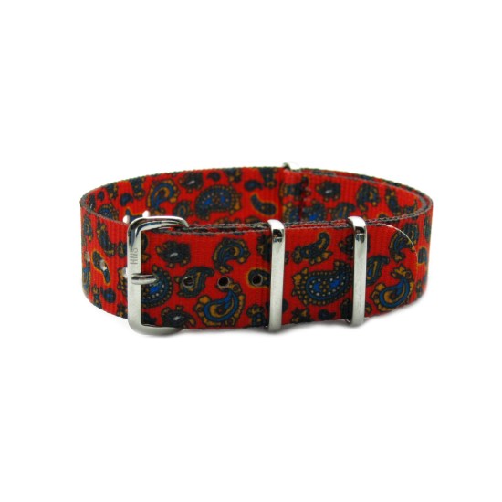 HNS Double Graphic Printed Vintage Paisley Pattern Heavy Duty Ballistic Nylon Watch Strap With Polished Stainless Steel Buckle