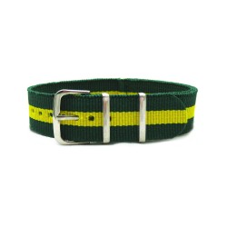 HNS Brazil Flag Green & Yellow Strip Nylon Watch Strap With Polished Stainless Steel Buckle