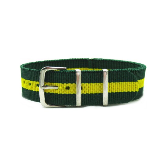 HNS Brazil Flag Green & Yellow Strip Nylon Watch Strap With Polished Stainless Steel Buckle