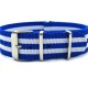 HNS Blue & White Strip Nylon Watch Strap With Polished Stainless Steel Buckle