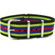 HNS Black & Yellow & Blue & Red Strip Nylon Watch Strap With Polished Stainless Steel Buckle