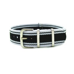 HNS White & Black Jeans Style Strip Nylon Watch Strap With Polished Stainless Steel Buckle