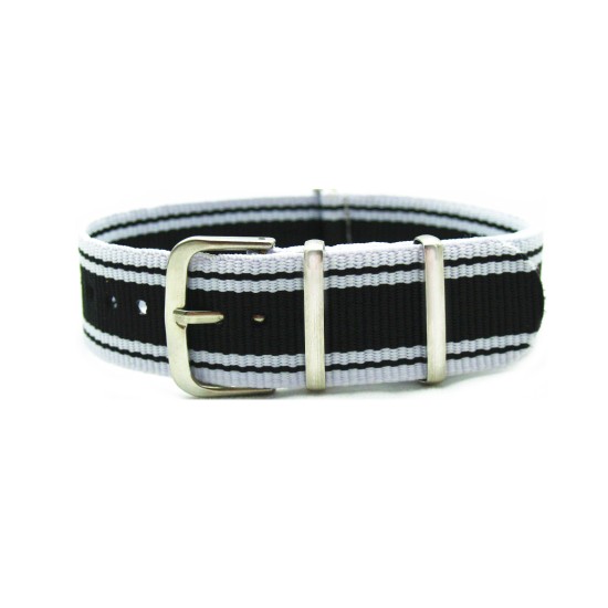 HNS White & Black Jeans Style Strip Nylon Watch Strap With Polished Stainless Steel Buckle