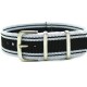 HNS White & Black Jeans Style Strip Nylon Watch Strap With Polished Stainless Steel Buckle
