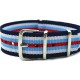 HNS Blue & White & Red Strip Nylon Watch Strap With Polished Stainless Steel Buckle